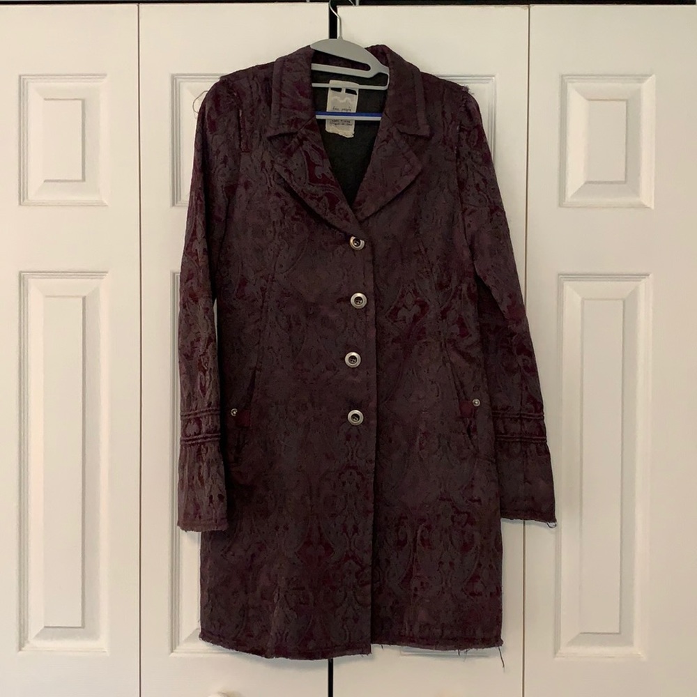 Free people velvet purple paisley pea coat